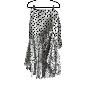 De La Vali Cotton Skirt High Low Ruffle Polka Dot 10UK or About 6US Black White